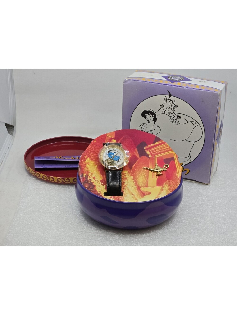 Disney Aladdin Genie's Bottle Troubles Fossil Watch, Tin & Pin Set 1998 LE NEW